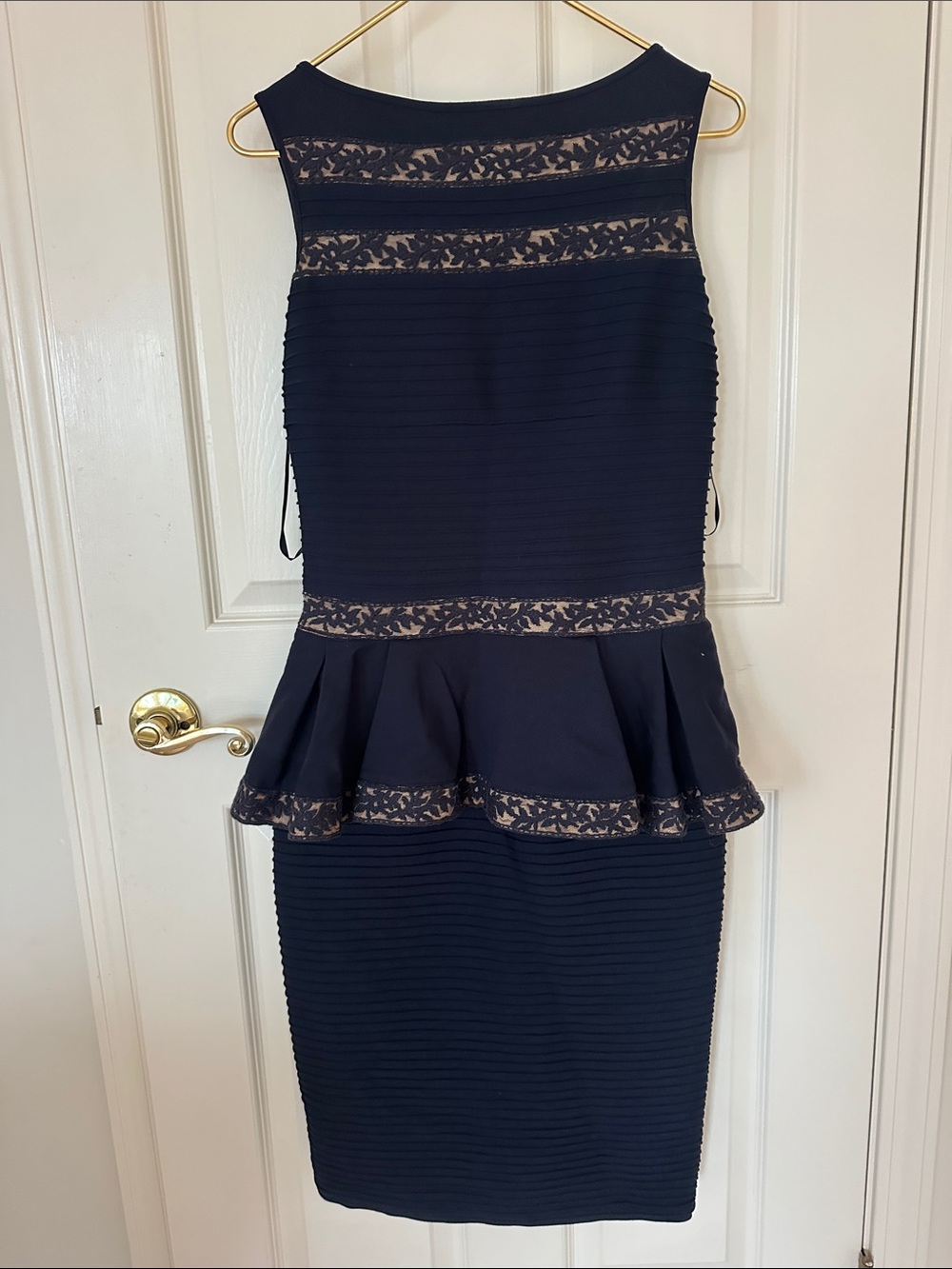 Tadashi Shoji Black Lace Peplum Dress (or very dark navy)